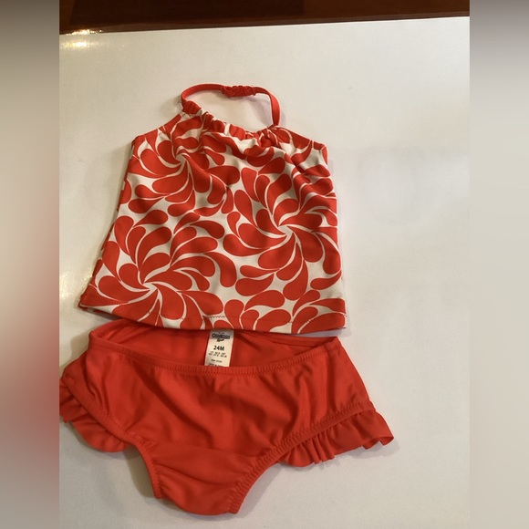 OSHKOSH BABY ORANGE AND WHITE HALTER BIKINI SWIMSUIT SZ.24M - Picture 2 of 9